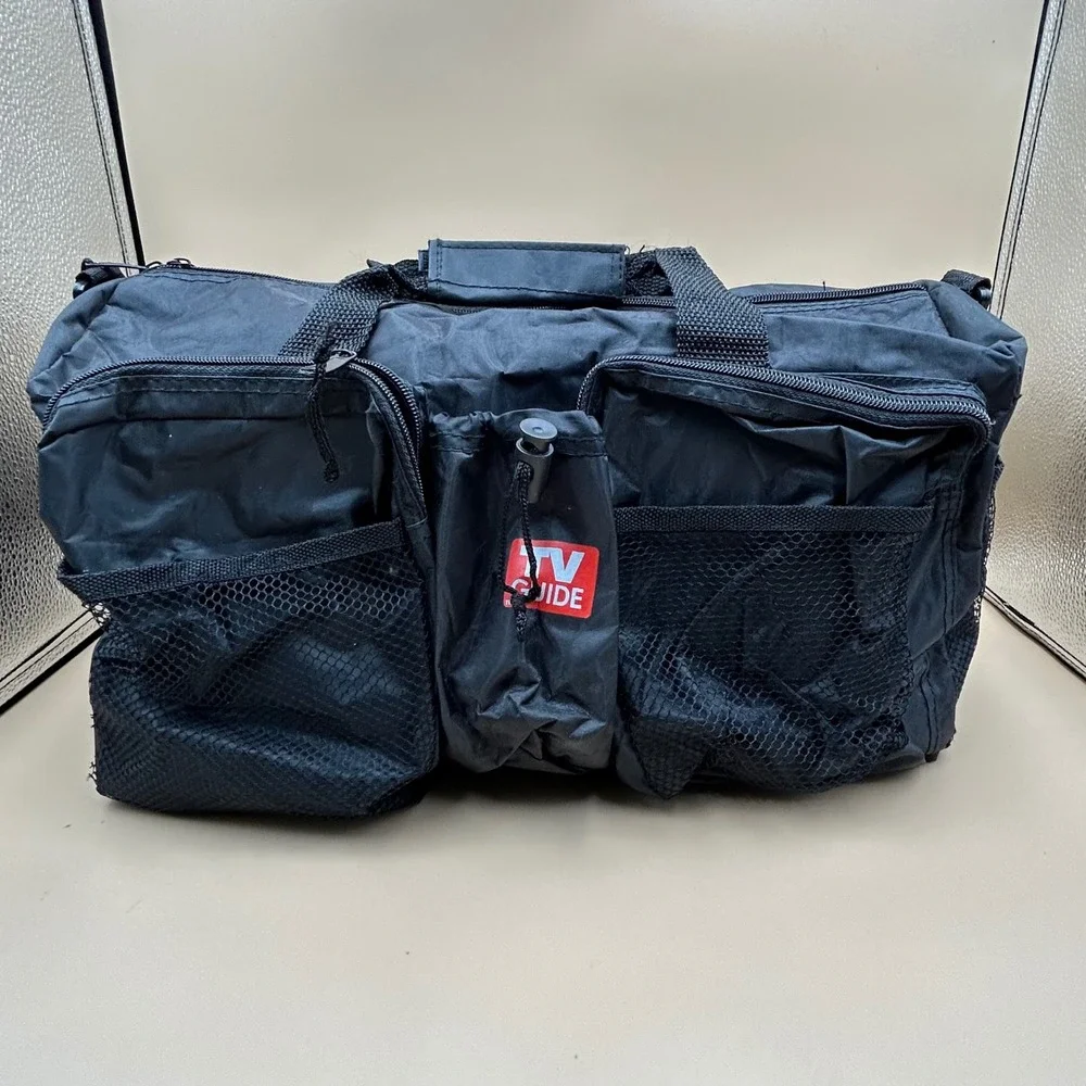 TV Guide Vintage Black Nylon Duffel Bag Travel Gym Carry On Media Promo